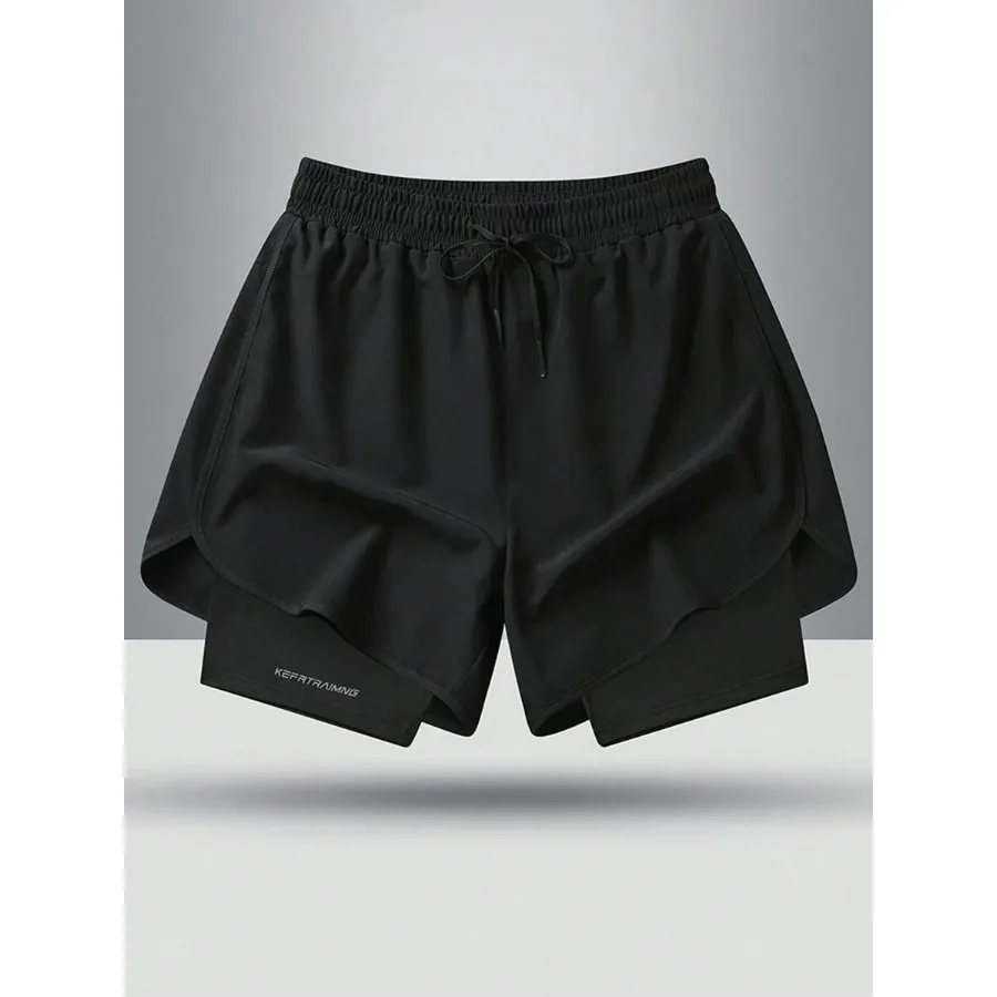 

Men's Drawstring Waist Zipper Pocket Double Layer Design Unisex Casual Sports Shorts Suitable For Hiking Cycling Basketball Run