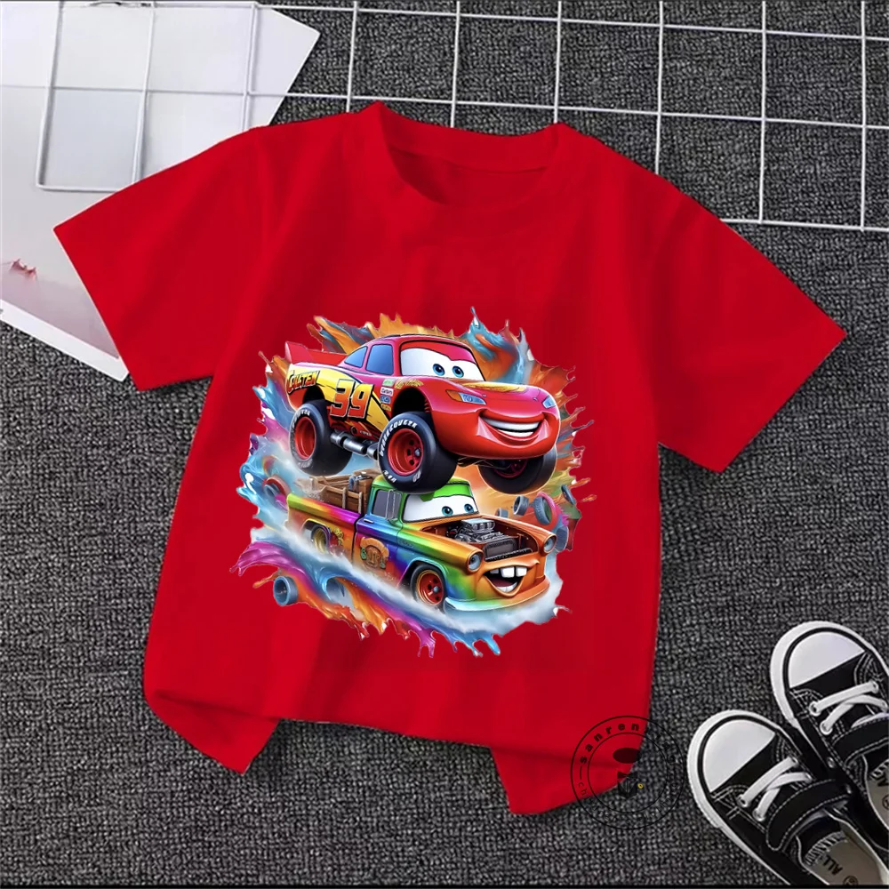 Stylish Disney Cars Apparel Cool Racing Pattern T-Shirts for Boys Girls Fashionable Comfortable in Solid Colors with Loose Fit