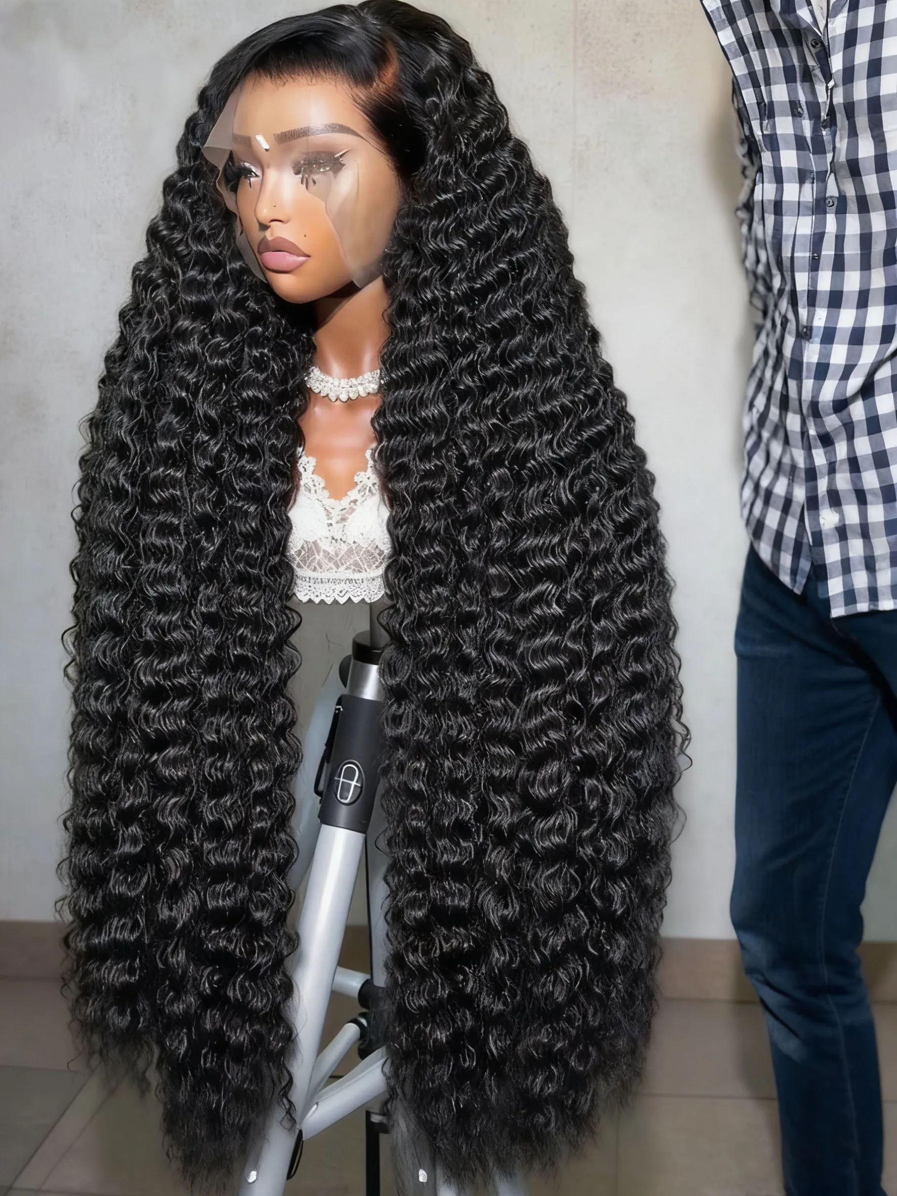 30 36 بوصة مجعد HD 13x6 الدانتيل الباروكات الأمامية شعر الإنسان موجة عميقة البرازيلي موجة المياه الدانتيل شعر مستعار أمامي للنساء السود Preplucked #1