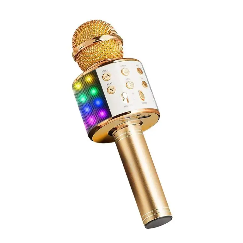 Wireless Karaoke Microphone Handheld Portable Speaker Home KTV Player with Dancing LED Lights Record Function for Kids Gifts