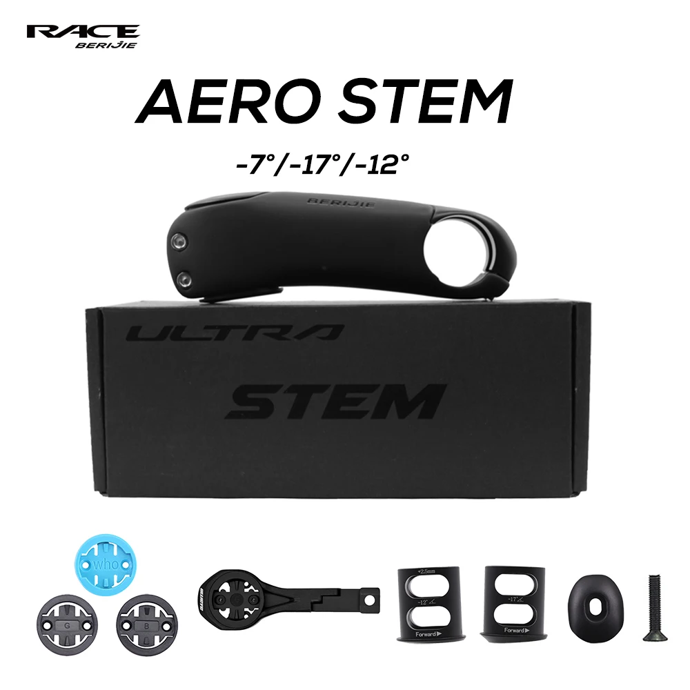 RACE Carbon Fiber MTB/Road Bike Stem,Racing Bicycle Aero Stem,-7/-17/-12 adjustable degrees with computer mounts,T1000,90-130mm