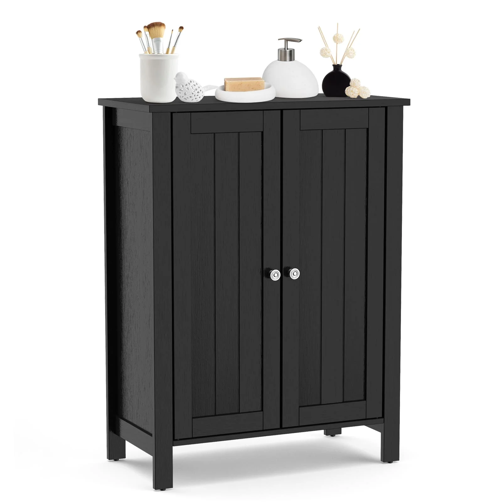 ERGOMASTER Bathroom Floor Storage Cabinet Free Standing Storage Organizer-Black