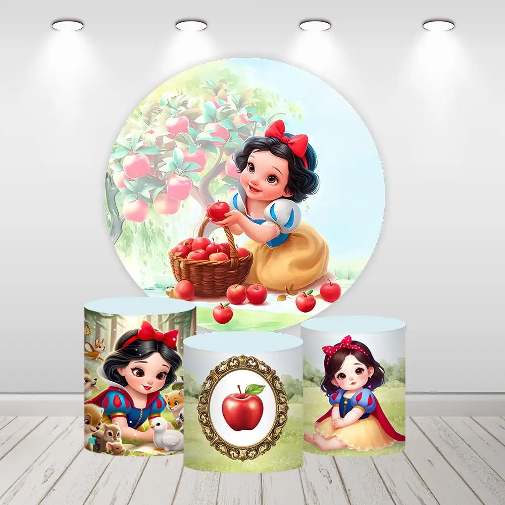 Snow White Princess Round Backdrop Girls Birthday Baby Shower Photo Studio  Circle Background Party Decoration Cylinder Covers