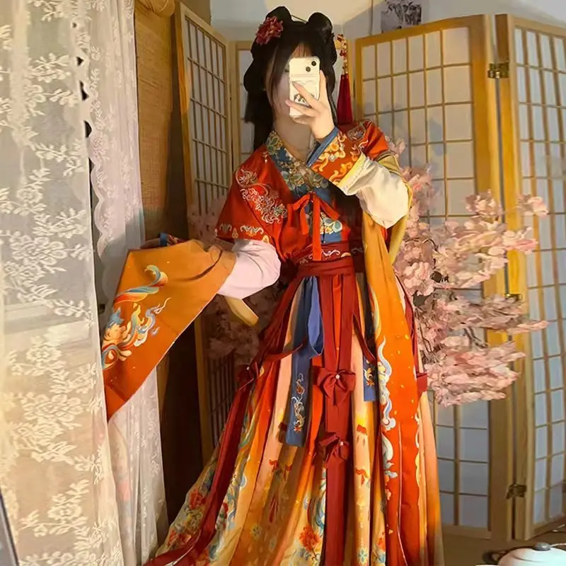 ‌Tang Dynasty Hanfu Women's Clothing Set - Cross Collar Short Coat with Pleated Skirt Modified Daily Wear Women's Cosplay