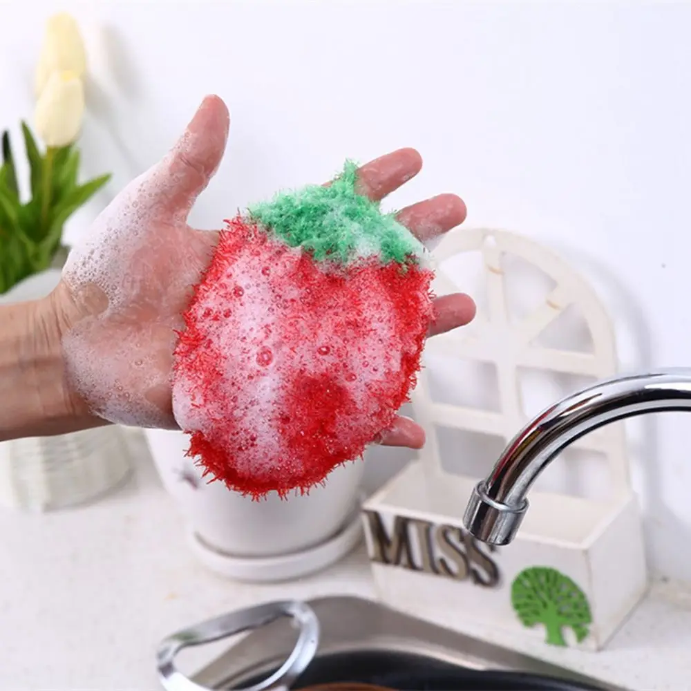 Non-Scratch Dish Sponge Strawberries Shape Scouring Pads Kitchen Dish Scrubber for Dishwashing Household Cleaning Tool