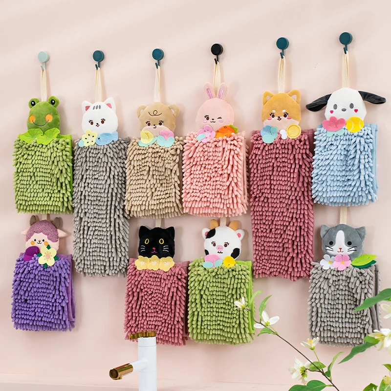 Cartoon Animal Cute Double Layer Chenille Hand Towel Folding Home Kitchen Bathroom Sink Absorbent Hand Towel