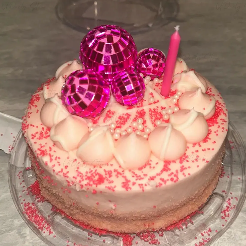 10pcs Hot Pink Disco Balls Cake Toppers 2-5cm Mirror Rose Pink Disco Balls Picks for Birthday Disco Birthday Party Cake Decor view 4
