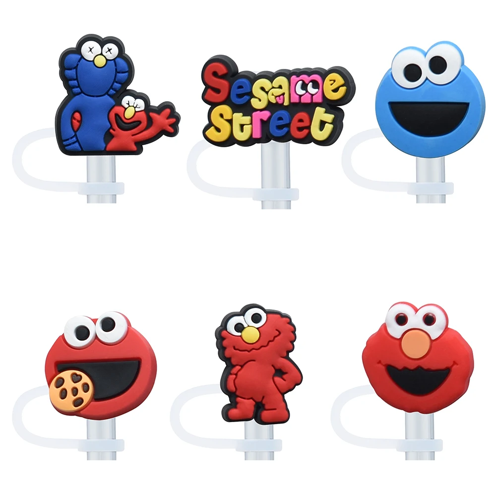 6/9Pcs Sesame Street Straw Topper Straw 8MM Plug Reusable Dust-proof Splash Proof Drinking Dust Cap Stopper Cover Kitchen Drink