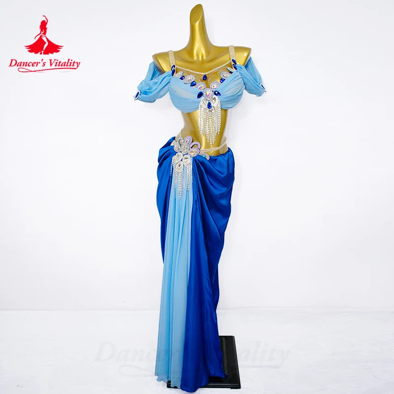 Belly Dancing Suit Customized High Luxury Rhinestone Satin Performance Set Adult Children Oriental Dance Competition Clothing