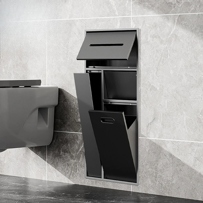 Stainless Steel Niche, Finished Bathroom Metal Recessed Trash Can Cabinet, Toilet Side Tissue Rack