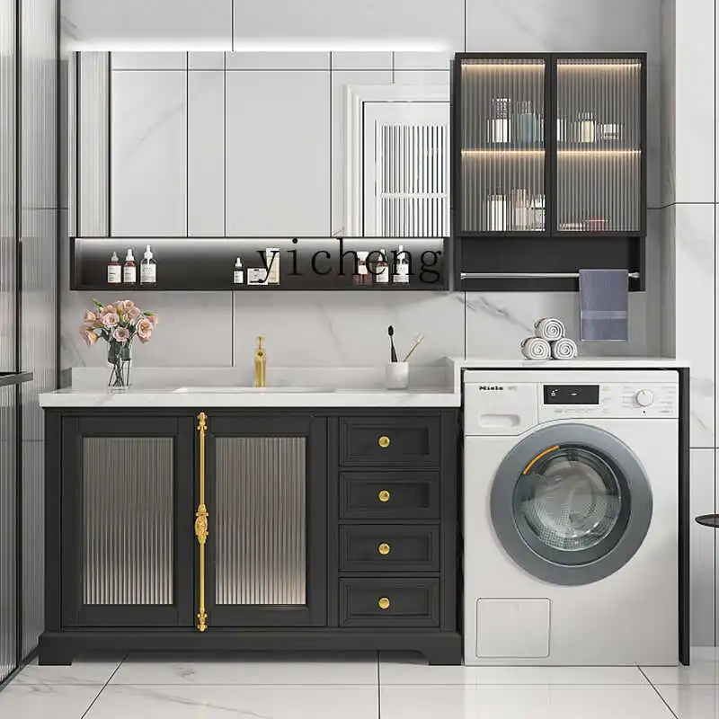 

LSL Washing Machine Bathroom Cabinet Combination American Style Rock Plate Ceramic Basin Floor-standing Washstand