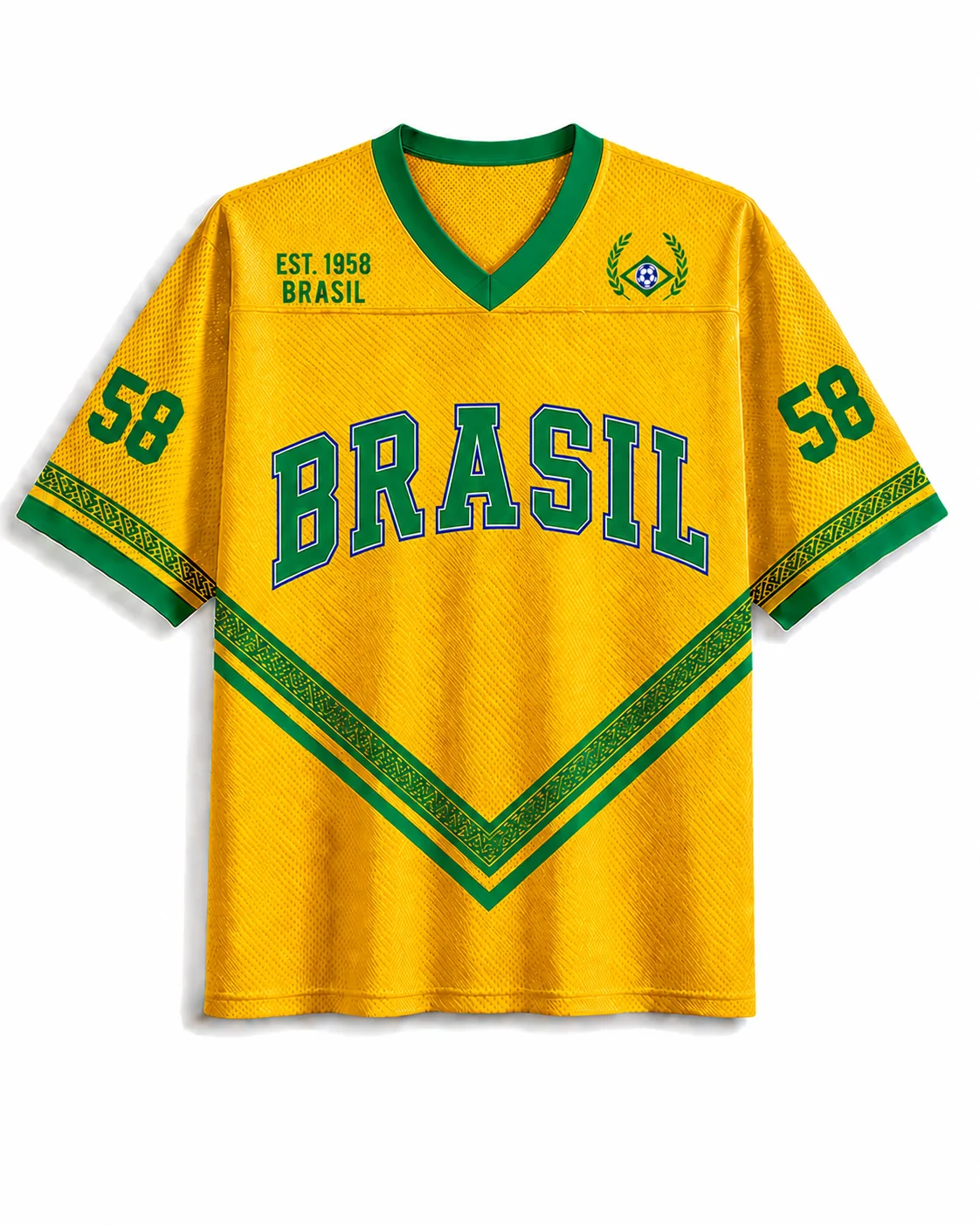American Retro Brazilian Football 3D Printed Wheat Stripe Men's and Women's Breathable Loose Mesh Support Short Sleeved Shirt