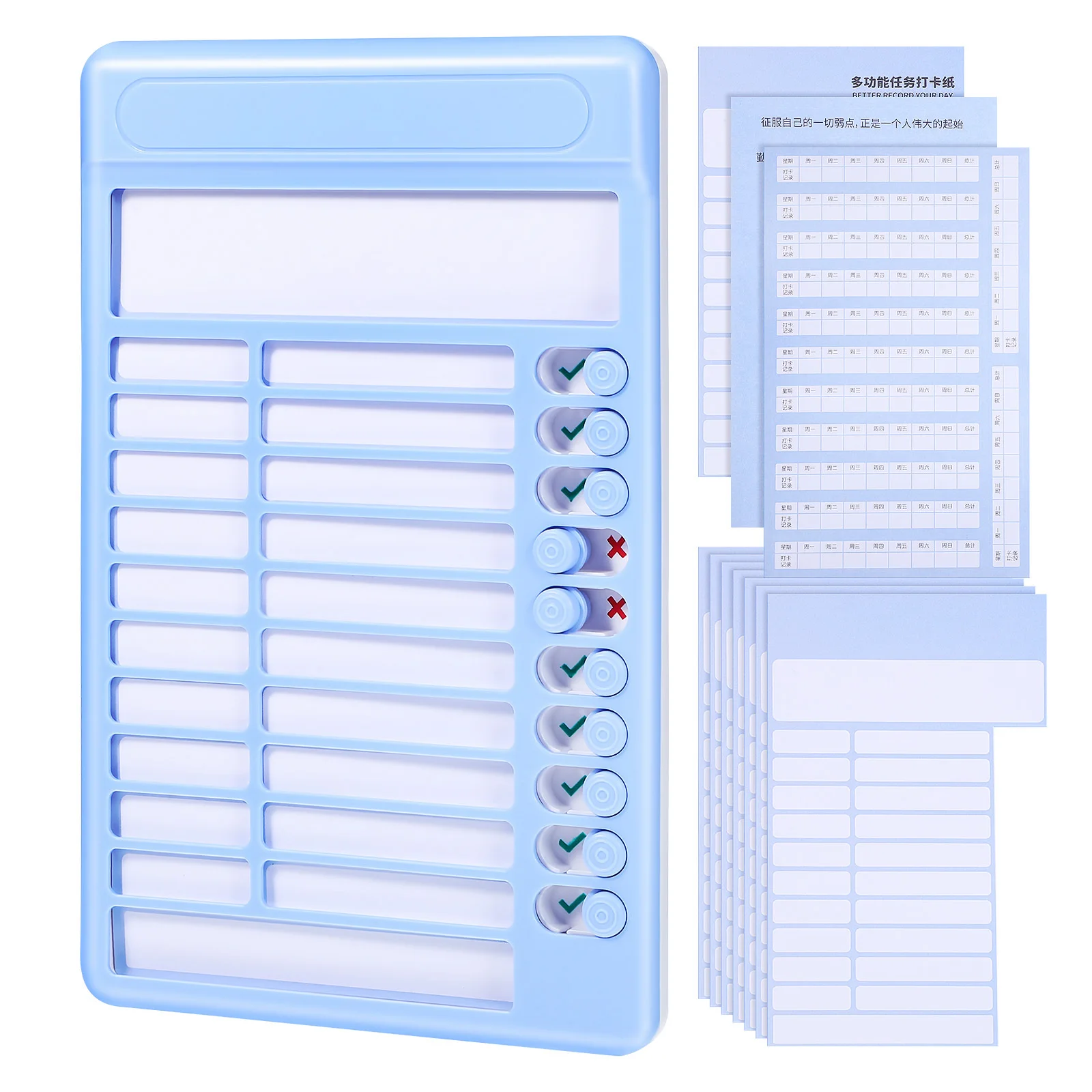 

Blue Daily Planner Board Foldable Stand Design for Wall Mount Or Desk Display Visual Reminder Chart for Household Chores and