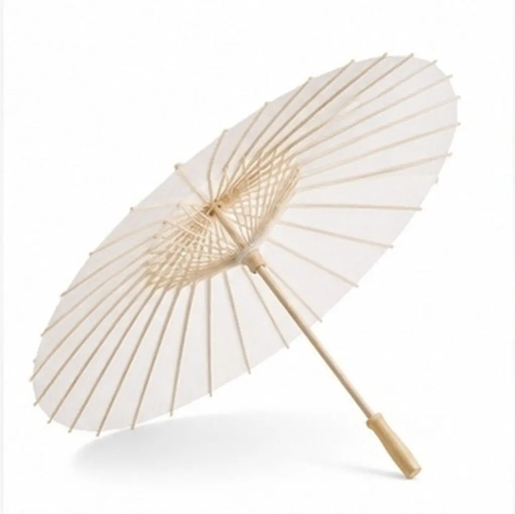 White Decorative Paper Parasol Umbrella – Vintage-Style Wedding Shade & Photography Prop for Bridal Party