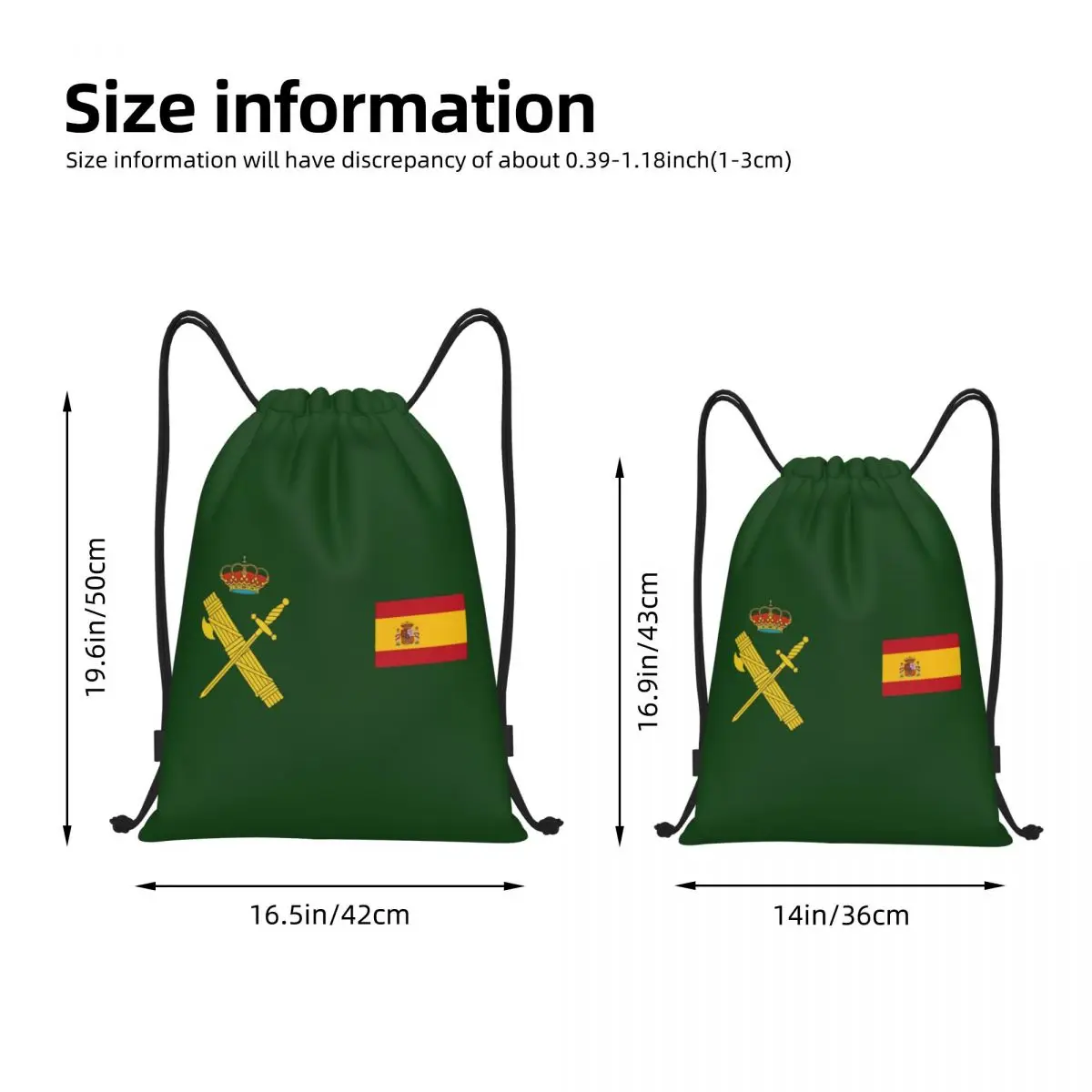 Flag Of Spain Plus Emblem Civil Guard Bag Drawstring Backpack Sports Gym Sackpack Water Resistant Spanish String Bags for Yoga