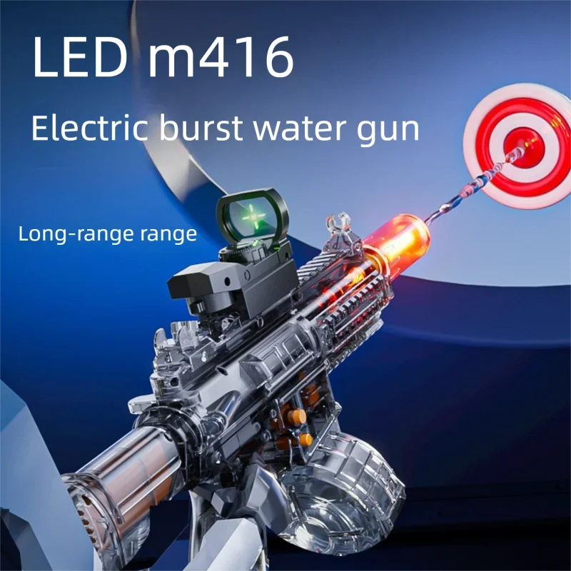 Large Capacity Automatic Water Gun Toys LED Scopes Electric M416 Squirt Water Pistol Spray Blaster Summer Pool Toys for Kids Boy