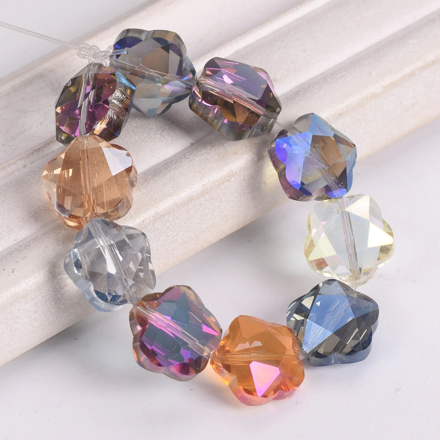 10pcs 14mm Flower Faceted Colorful Crystal Glass Loose Crafts Beads For Jewelry Making DIY Findings