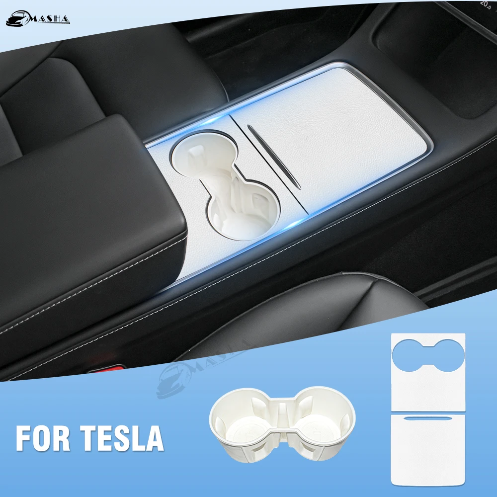 Water Cup Mat Coasters Slots For Tesla Model Y / 3 2021- 2023 Center Console Cover Protector Central Control Wrap Panel Sticker