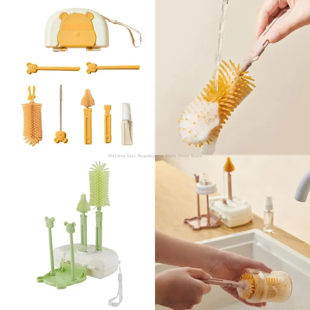 

Silicone Bottle Brush Set Essential Cleaning Tool set for Parents on Moves