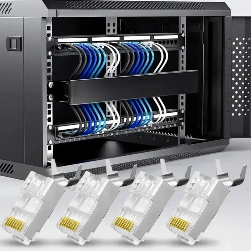 1-50Pcs Pass Through RJ45 Cat7/Cat6/Cat5 Shielded Connectors Crystal End Gold-Plated 8P8C Crimp UTP Ethernet Modular Plug