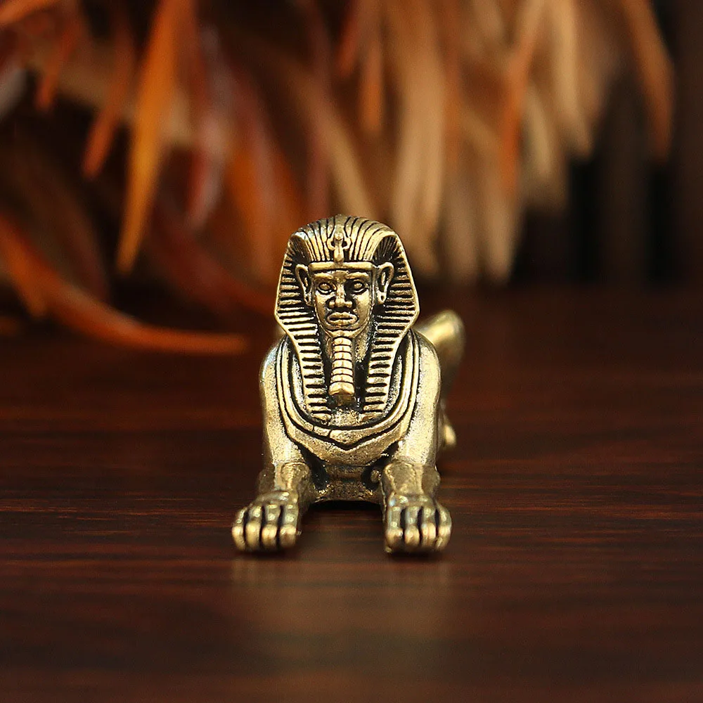 Brass Ancient Egypt Sphinx Figurines Miniatures Desktop Ornaments Retro Metal Lion King Model Crafts Home Decoration Accessories