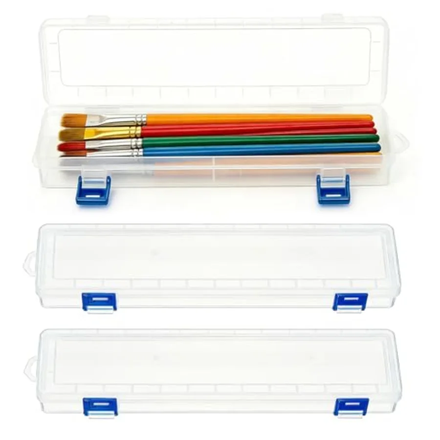 

3PCS Brushes Storage Box Paint Brush Drawing Pen Container with Buckle Design Long Paint Brush Case Watercolor Pen Pencil Conta