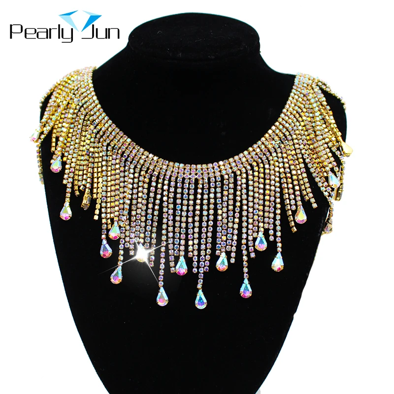 1/5 Yards DIY Glass Teardrop Rhinestone Tassels Metal Chain Crystal Gold AB Fringe Dancing Dress Shinning Trimming Strass ML124