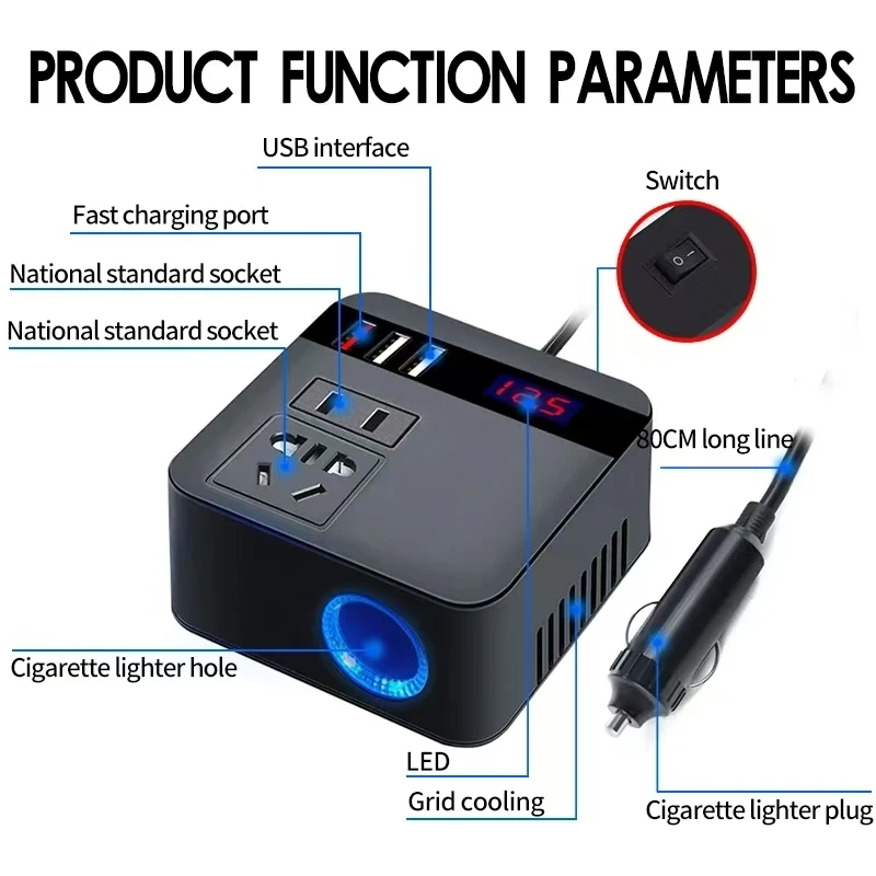 Inverter per auto DC12V/24V a DC110V/220V 150W prese per Display a LED di picco adattatori per Inverter di potenza ricarica rapida Inverter per
