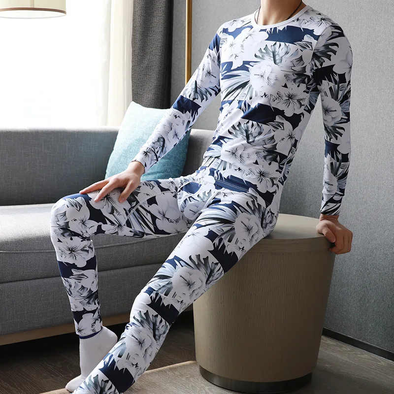 Youth Autumn Clothes Pants, Men's Thin Cotton Clothes Sweaters, Thread Pants, Base Warm Underwear Set, Men's Autumn and Winter