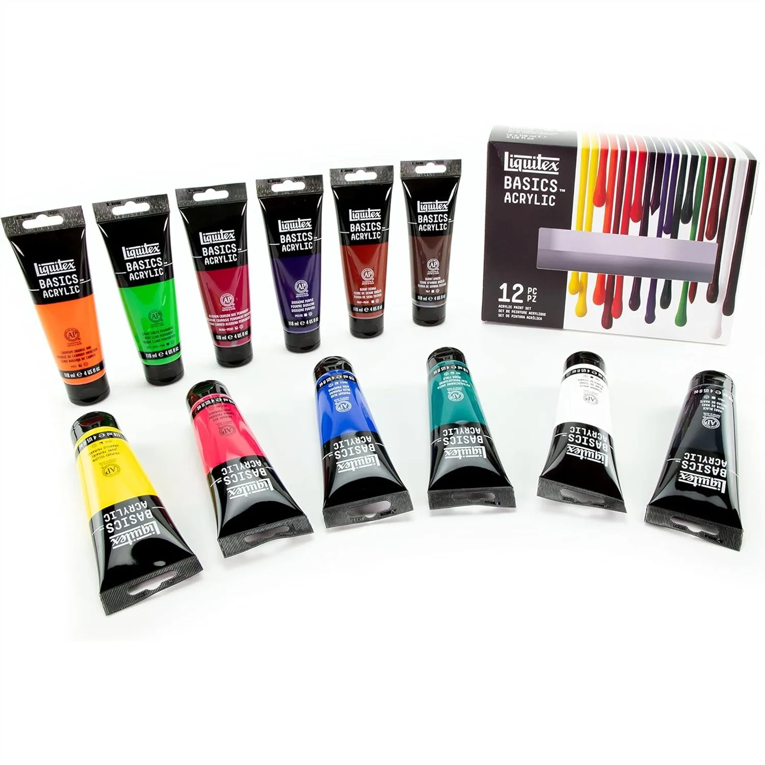 

Acrylic Paint Set 12 x 4oz Tubes for Artists with High-Quality Pigments on Canvas Paper Wood