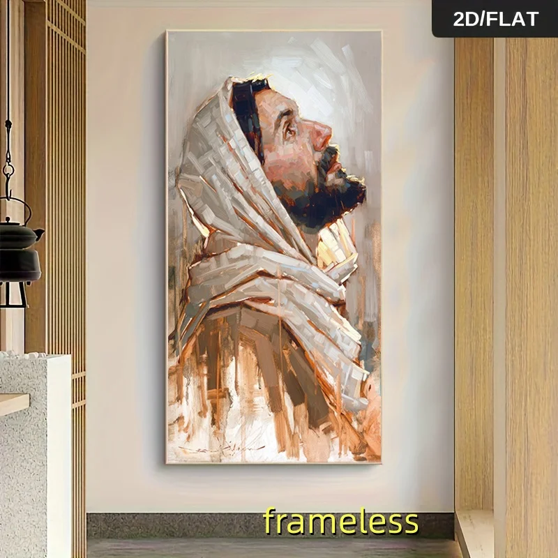 One religious figure oil painting depicts a contemplative man wearing a headscarf with delicate brushstrokes. Warm toned light a