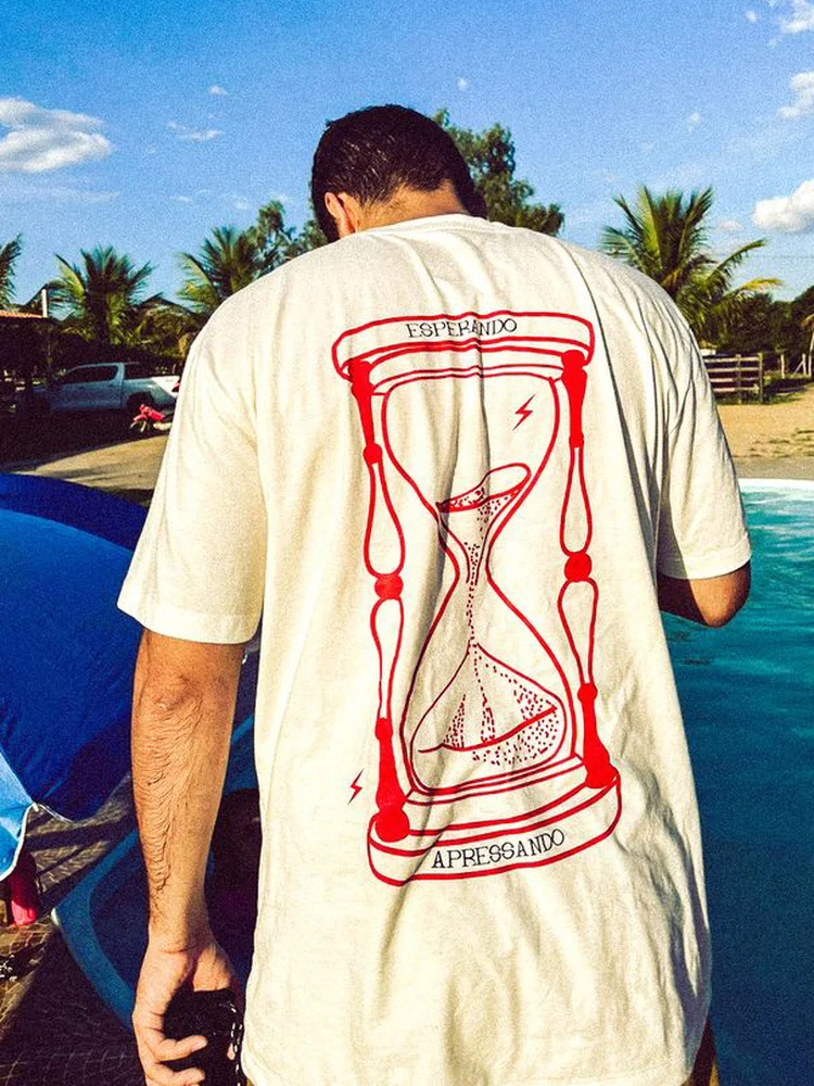 カジュアルスタイルアメリカンレトロヘビーウェイト半袖ルーズホワイトtシャツカップル向けドランクスタイルトップ幾何学模様