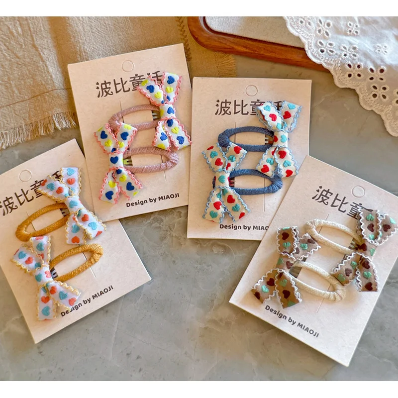 

24 Pairs/Lot (48PCS), Heart Embroidery Ribbon Bow Hair Clips For Baby Hair Accessories