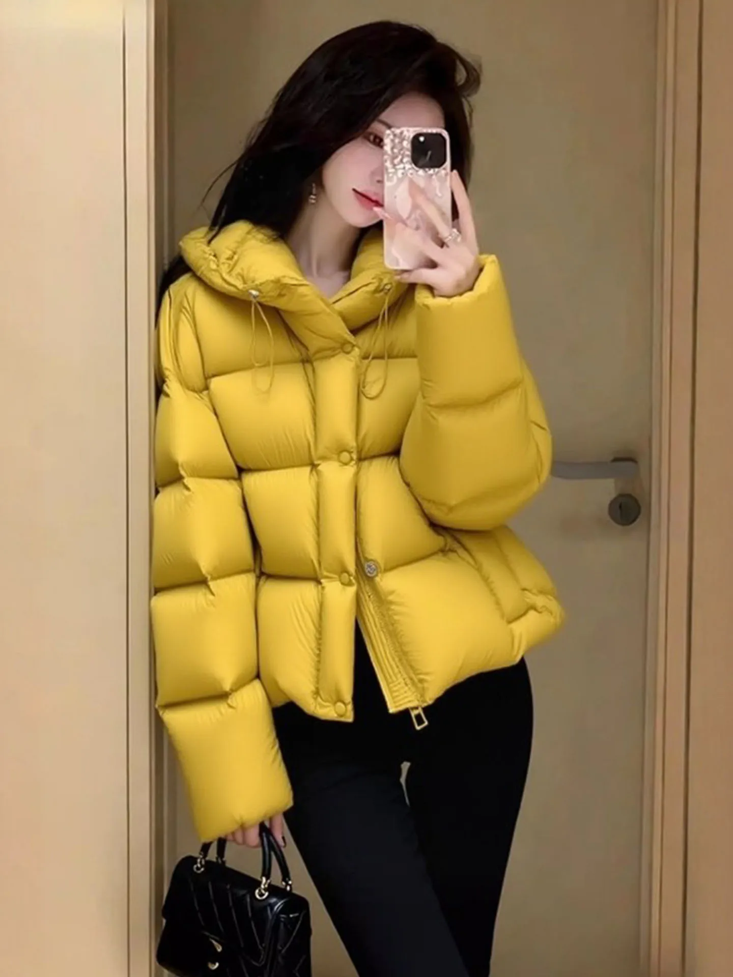 

Женское пуховое женское пальто Jaet 2025 года, новая зимняя верхняя одежда Thi, повседневное теплое пальто стандартного кроя, белое пуховое пальто