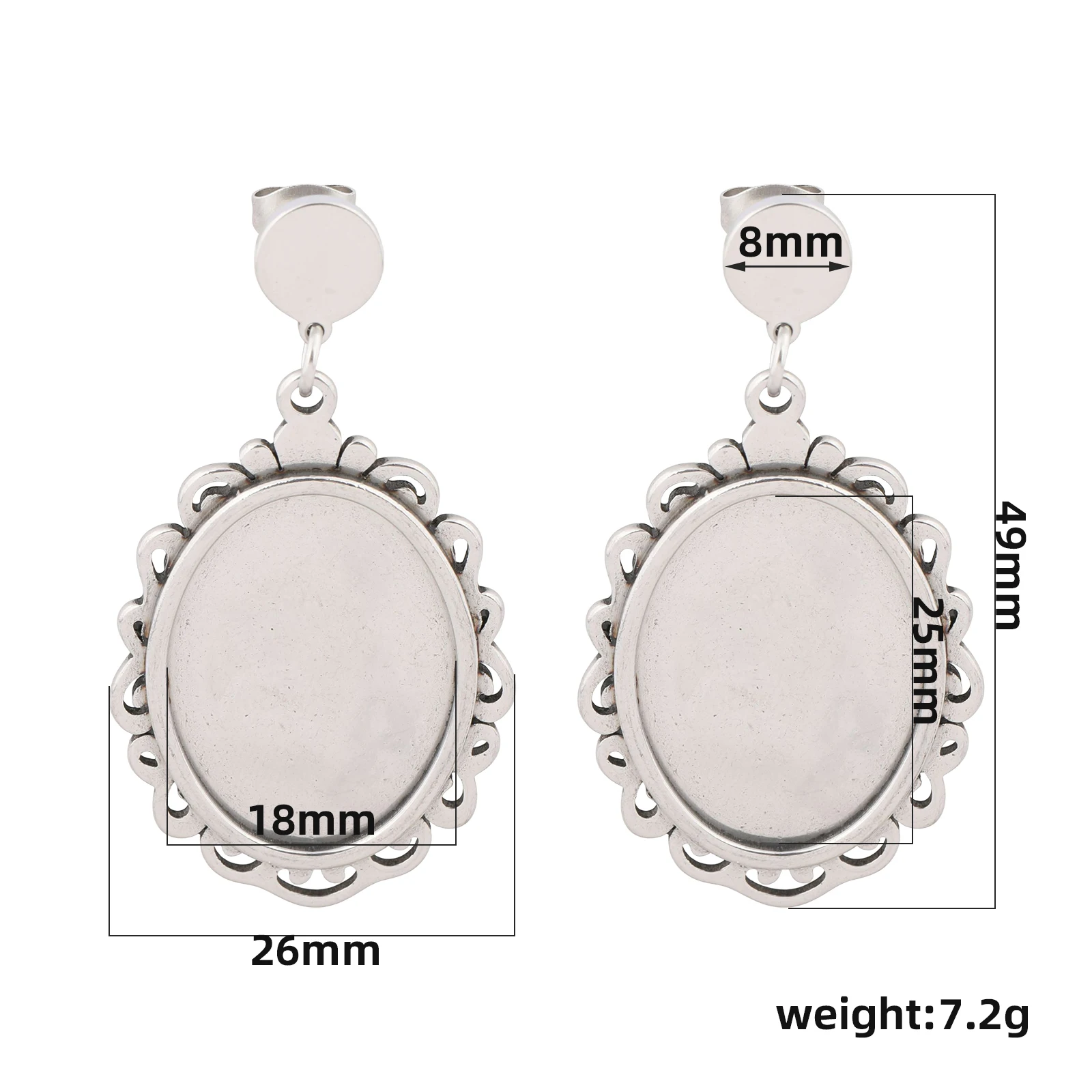 6pcs Stainless Steel Fit 18x25mm Oval Lace Cabochon Earring Bezel Blanks Diy Post Earrings Studs Findings For Jewelry Making