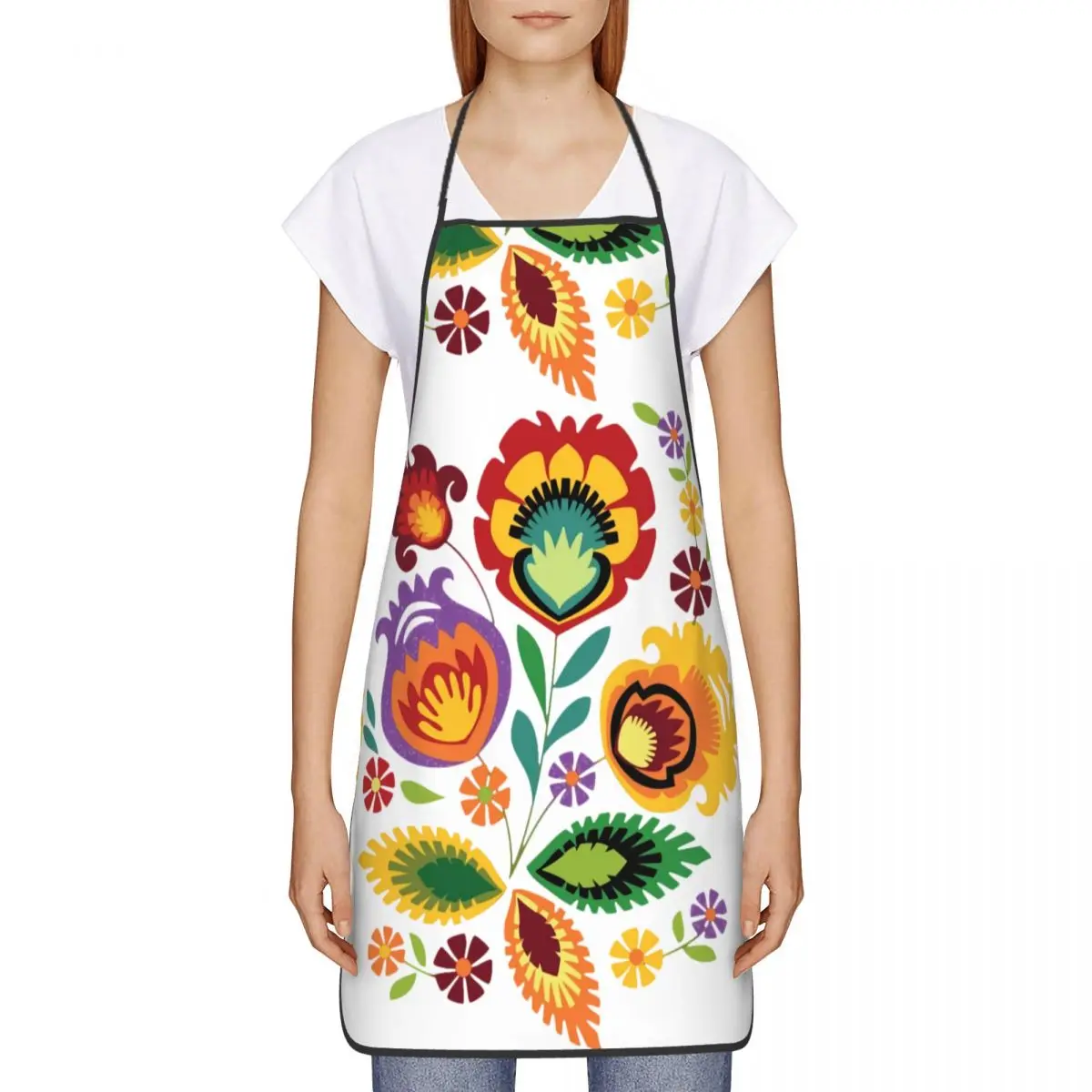 Custom Polish Folk Flowers Bib Aprons Men Women Unisex Kitchen Chef Poland Floral Tablier Cuisine for Cooking Baking Painting