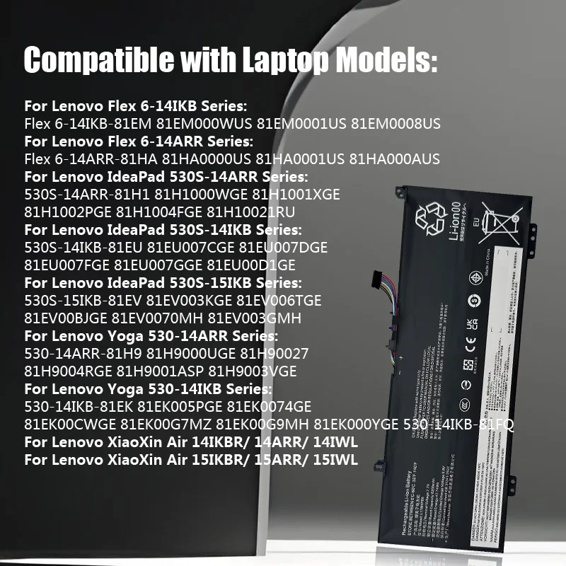 L17C4PB0 L17M4PB0 بطارية الكمبيوتر المحمول لينوفو فليكس 6-14IKB 14ARR IdeaPad 530S-14ARR 15IKB Ideapad اليوغا 530-14ARR