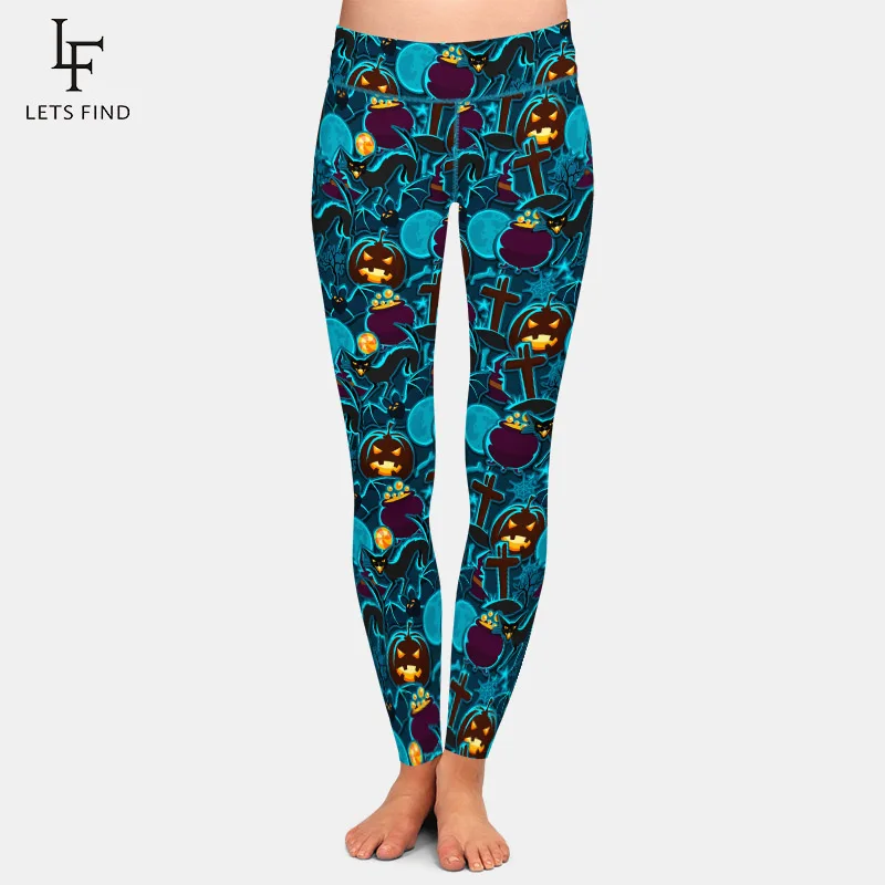 LETSFIND-mallas de entrenamiento con estampado Digital 3D para mujer, Leggings ajustados de cintura alta, diseño de feliz Halloween