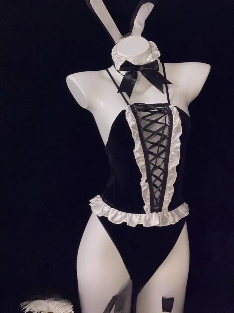 

Bunny Girl Cosplay Lingerie,Sexy Ascetic Halter One-Piece Uniform,Pure Desire Style Pajama for Girls,Romantic Date Uniform
