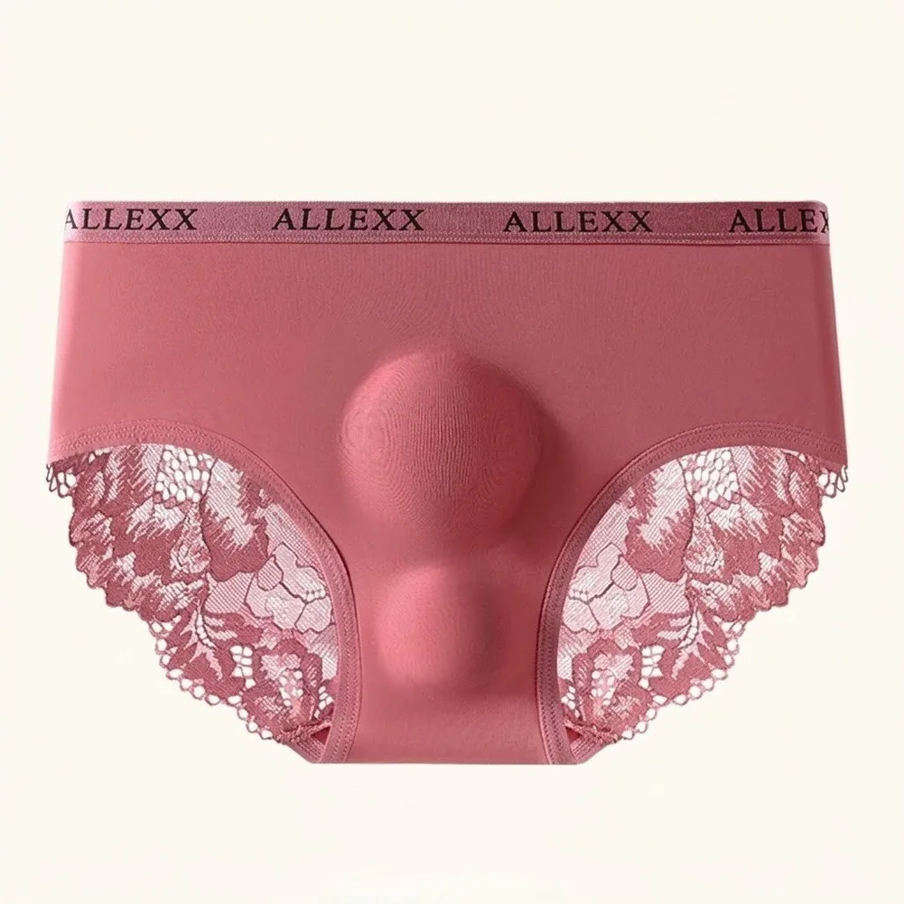 Men Lace IceSilk Briefs Underwear 3D Bulge Pouch Solid Underpants Smooth Panties U Convex Bulge Pouch Smooth Male Underpants