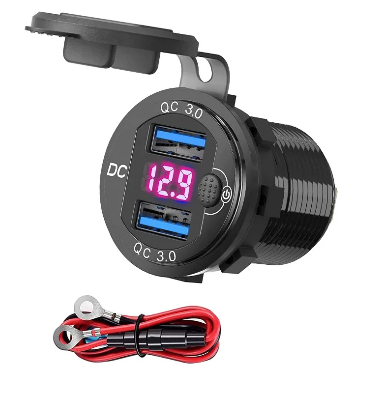 아마존 베스트셀러 듀얼 USB 차량용 충전기, 실시간 전압 모니터링을 위한 디지털 디스플레이 및 스위치