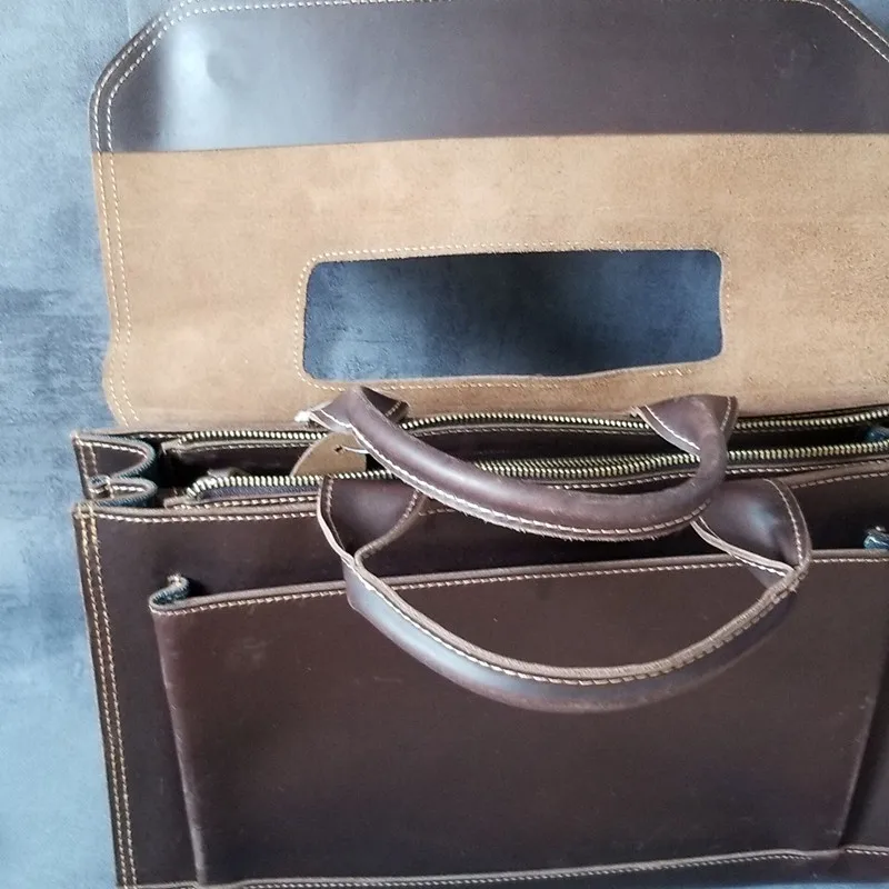 Herren handtaschen männliches Geschäft 14 Zoll Laptop Aktentasche Männer Schulter Umhängetaschen Retro echtes echtes Leder verrücktes Pferd Leder