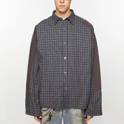 NIGO Men's Spring & Autumn Fitted Solid Color Cotton Single-Breasted Patchwork Check Button Shirt Ngvp #nigo9173