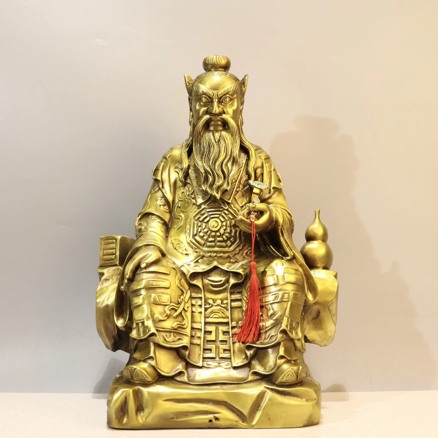 Old Brass Beidou Xingjun Ruyi Taiji pattern Immortal sitting statue Study screen Amass wealth Ornaments Town house Exorcism
