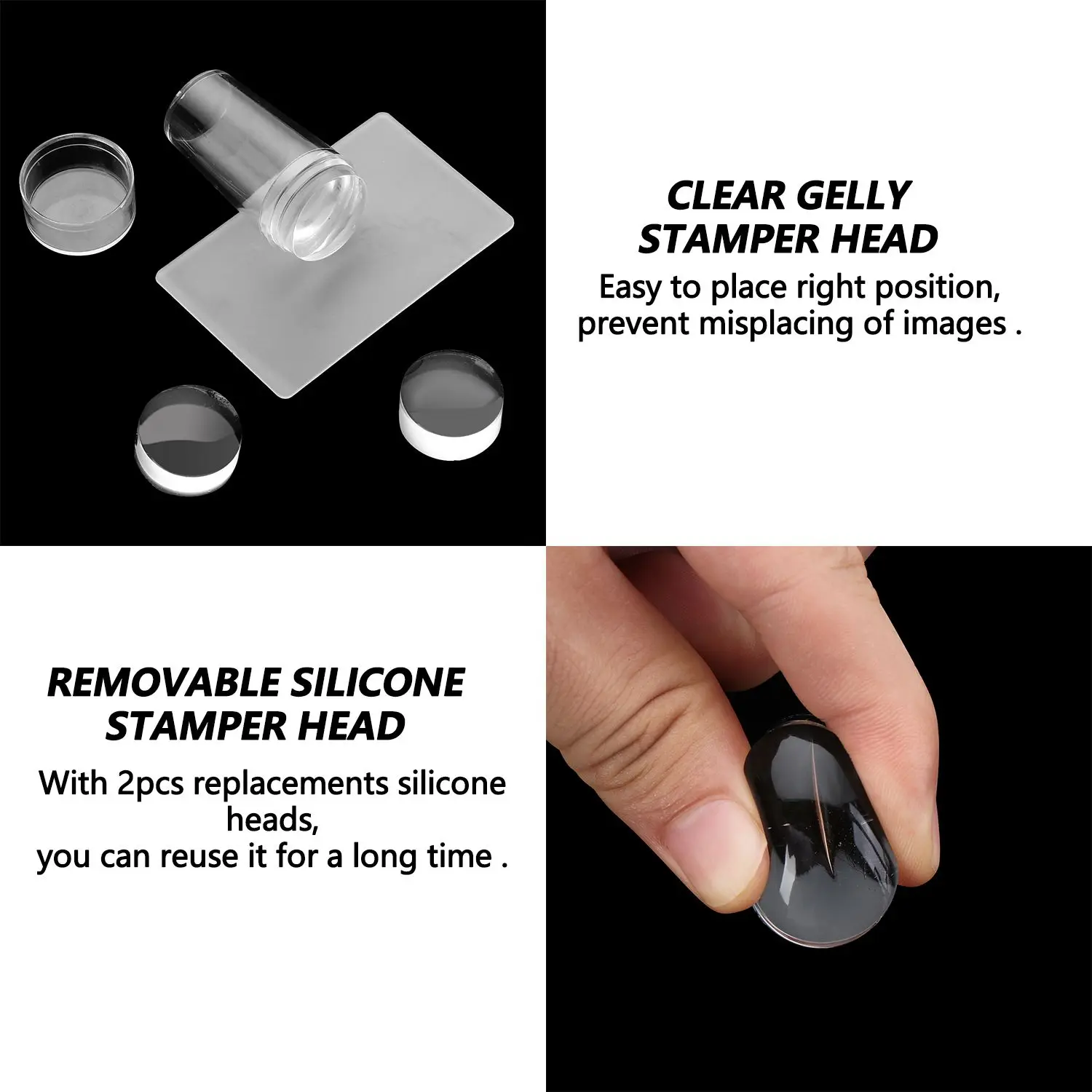 Heiße neue 1-teilige Vorlagen mit Schaber, Nagelstempel mit französischer Spitze, Gelee-Stempel für Nägel, transparenter Silikon-Nagelstempel, Nagelstempel-Set