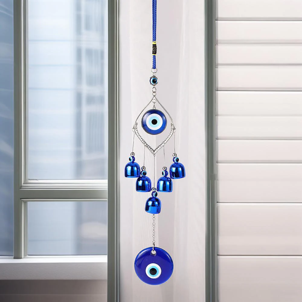 1 Piece of Blue Bell Devil's Eye Wind Chime for Windowsill, Wall, Porch, Garden Hanging Decoration, Home Protection Ornament