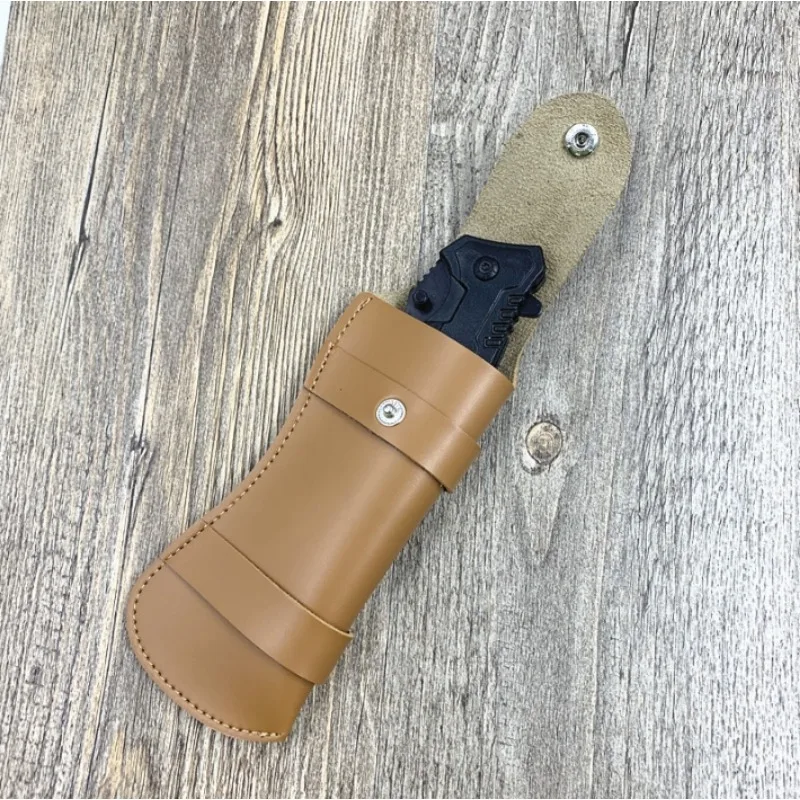 Brown Fold Knife Scabbard Tool Flashlight Belt Loop Case Holder Leather Sheath Pocket Hunt Camp Outdoor Carry Equipment