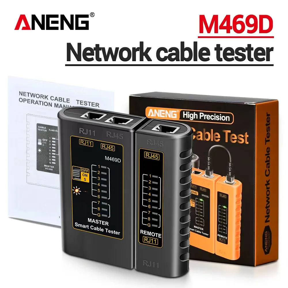 Analizador de Redes Profesional ANENG M469D, Herramienta de Redes para Reparación de Cables RJ45, RJ11, RJ12, CAT5, UTP, LAN