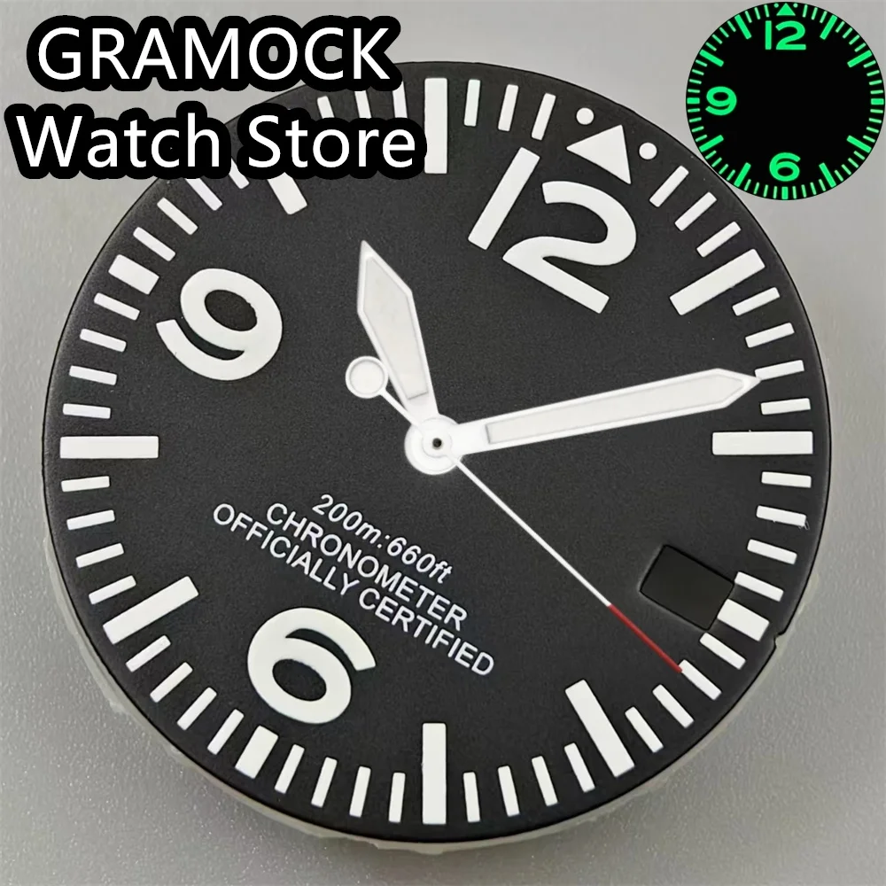 GRAMOCK 29 مللي متر الطيار الهاتفي مع الأيدي مجموعة كاملة مضيئة الهاتفي لحركة NH35 NH36 C3 سوبر الأخضر مضيئة أجزاء الساعة