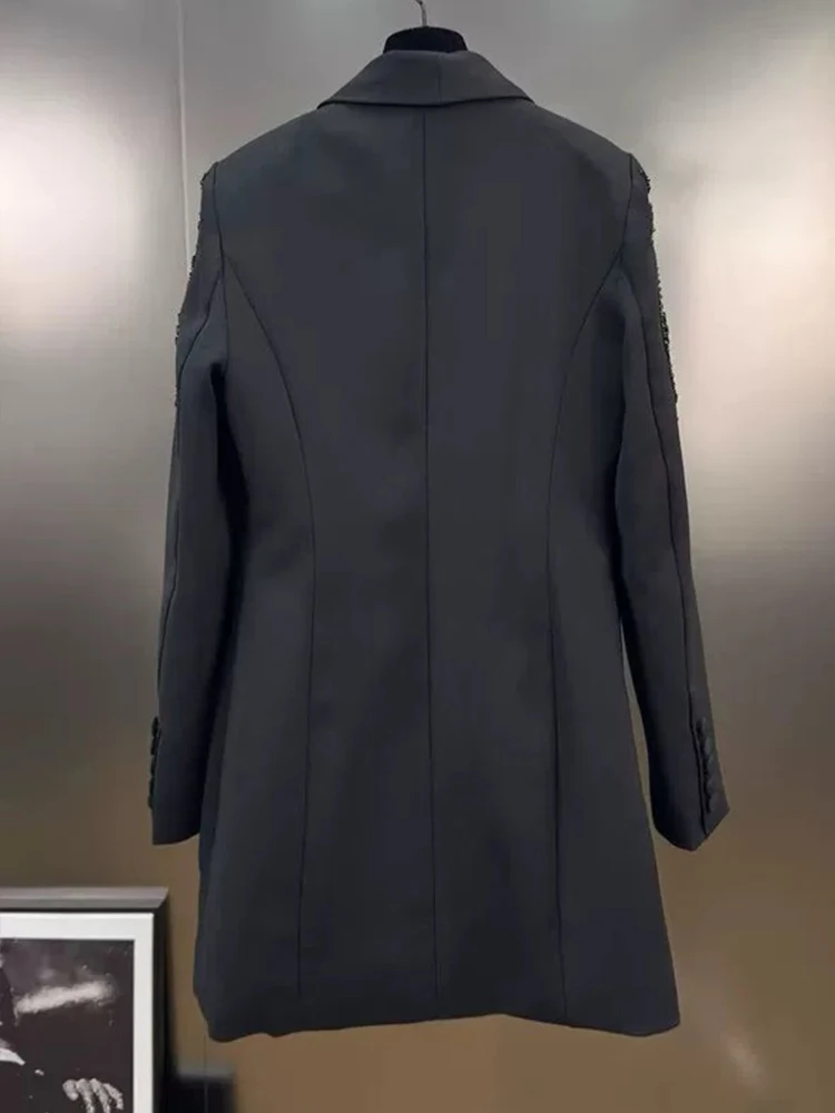 High-end autumn new fashion suit skirt collar heavy industry beaded sequined embroidery lapel long sleeve slim long women's coat - Image 6